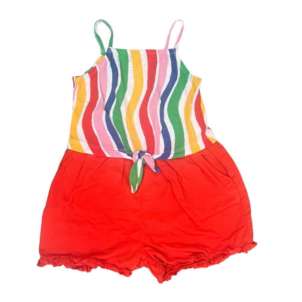 Tucker + Tate Girls Rainbow Wavy Stripe Ruffle Romper Red Shorts Size L 10/12